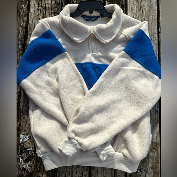 Vintage Ryan Keith 1980’s 1/4 Zip Blue/White Long Sleeve Large Fleece Pullover - Picture 4 of 4